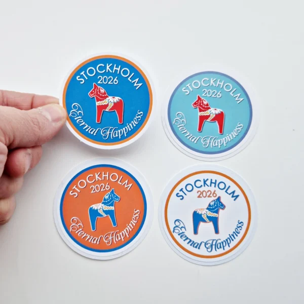 Klistermärke 5,5 cm Dalahäst - Engelska - Blandade färger